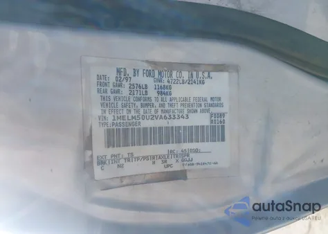 1997 Mercury Sable Gs from USA, damaged, VIN 1MELM50U2VA633343